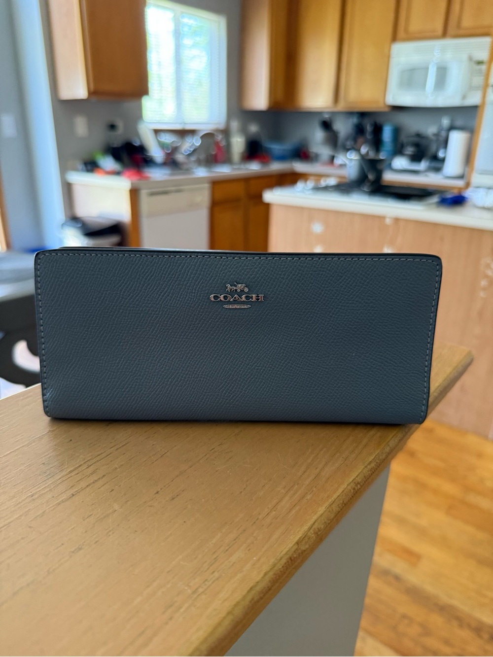 Coach Leather Zip Wallet - Slate Blue/Gray